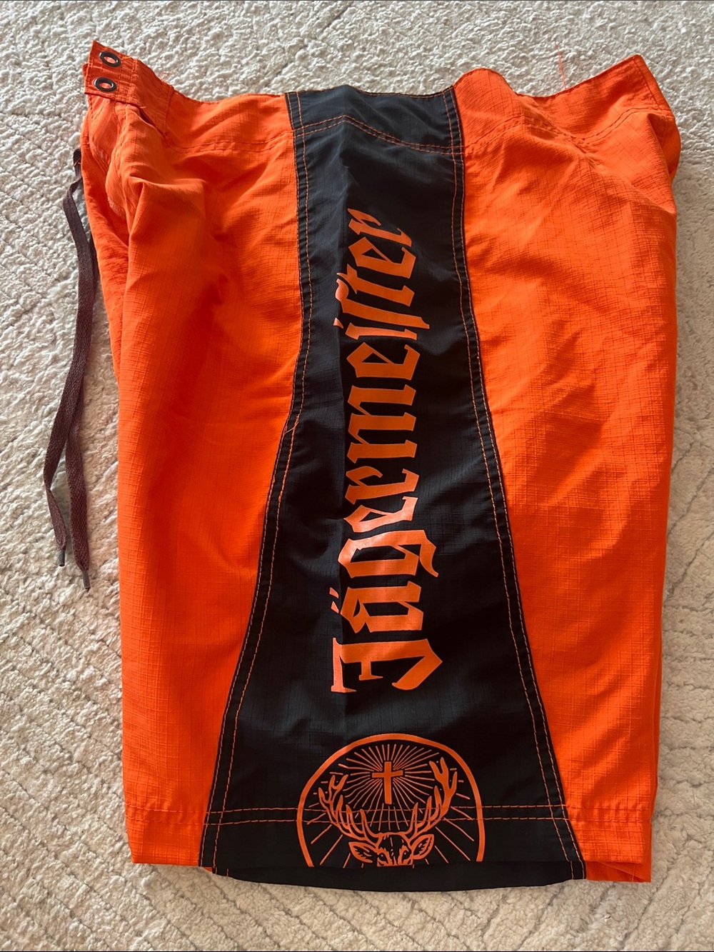 Jagermeister Men’s Orange and Black Logo Swim/Board Shorts medium m